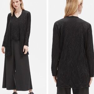 Eileen Fisher Black Tencel/ Metallic Open Front Long Cardigan, Size M